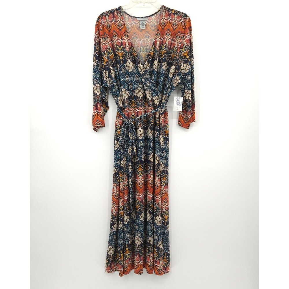 Catherines Multicolor Printed Midi Dress - Navy, Orange, Cream 22/24